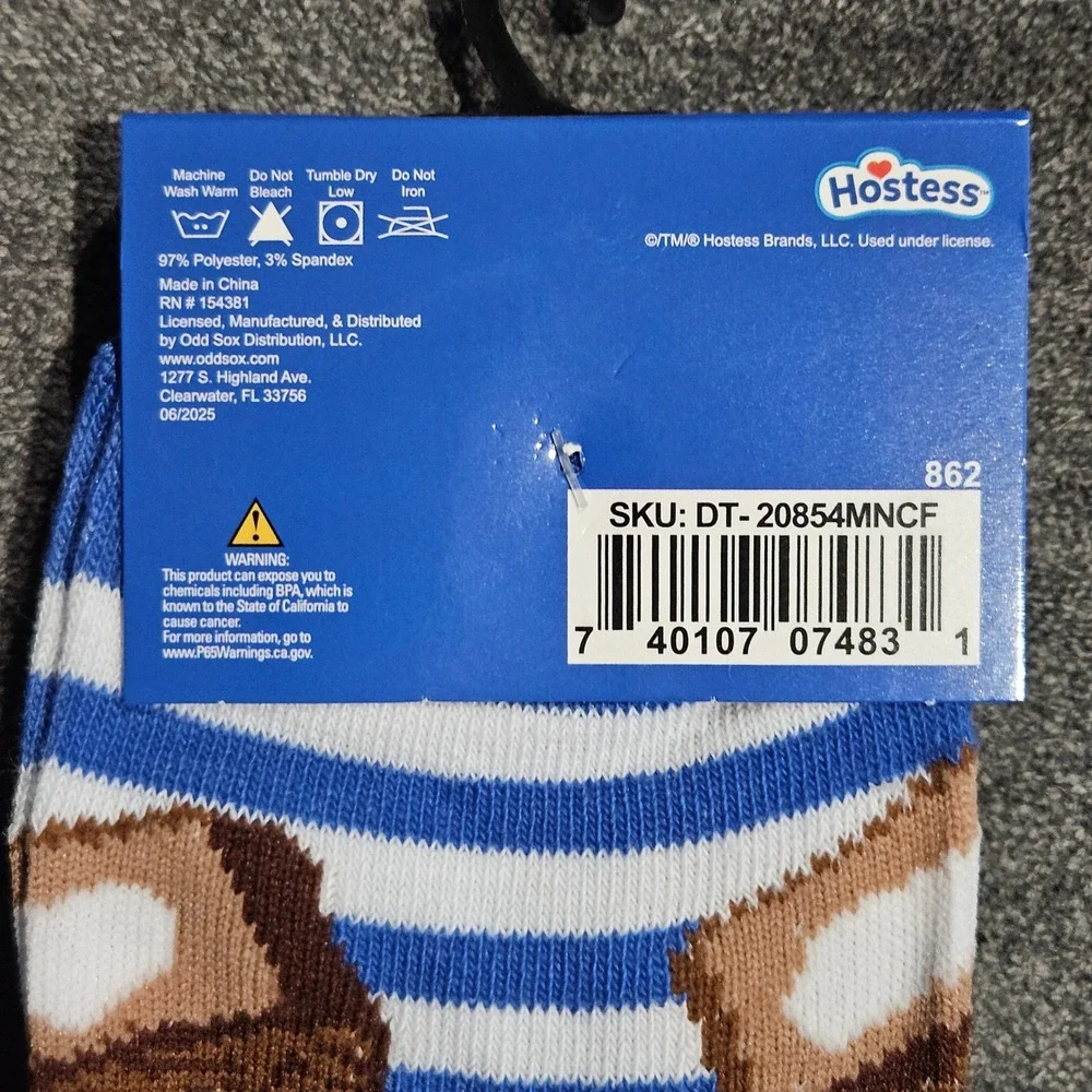 Hostess Ding Dongs Men's Crew Socks Blue White Striped Snack Cake Size 6-12 NEW